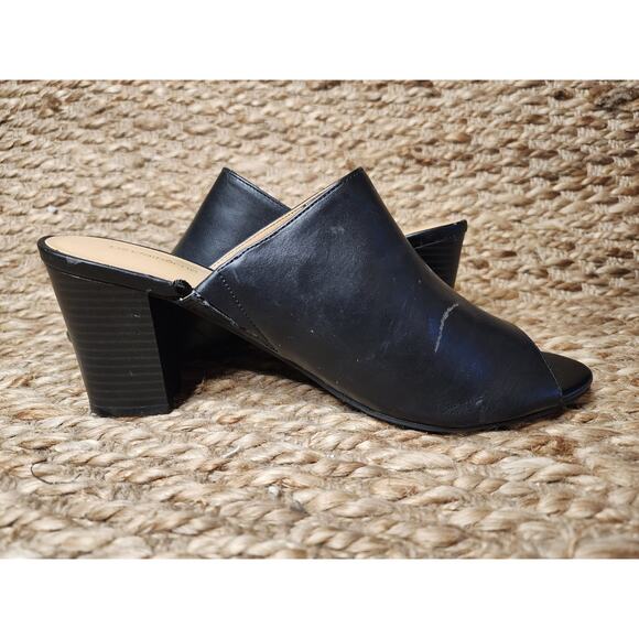 Liz Claiborne Black Open Toe Purse Mules Size 9.5 M Slip On 3" Heels - Picture 4 of 10